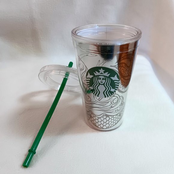 Starbucks Tumbler Silver 16 oz w/ Lid Straw 2020 - Cold Drinks Lightly Used - Picture 3 of 4